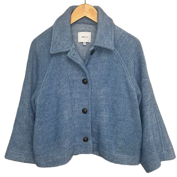 GREYLIN Anthropologie Everyday Cropped Jacket Shacket Blue Women’s Size Large - Picture 4 of 13